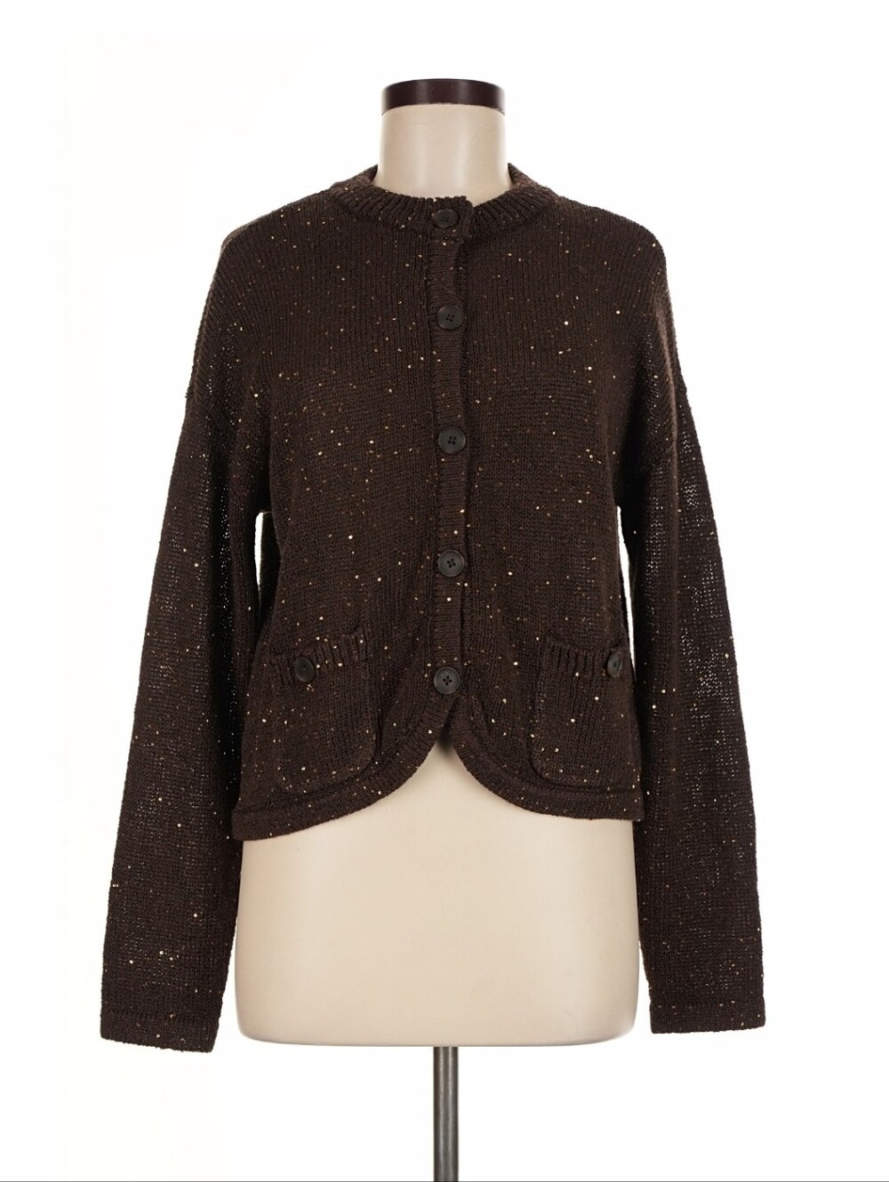LOFT NWT Brown Metallic Speckled Cardigan Sweater Size Medium
